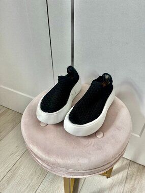 Fessura Black & White Braided Slip On Platform Sneakers